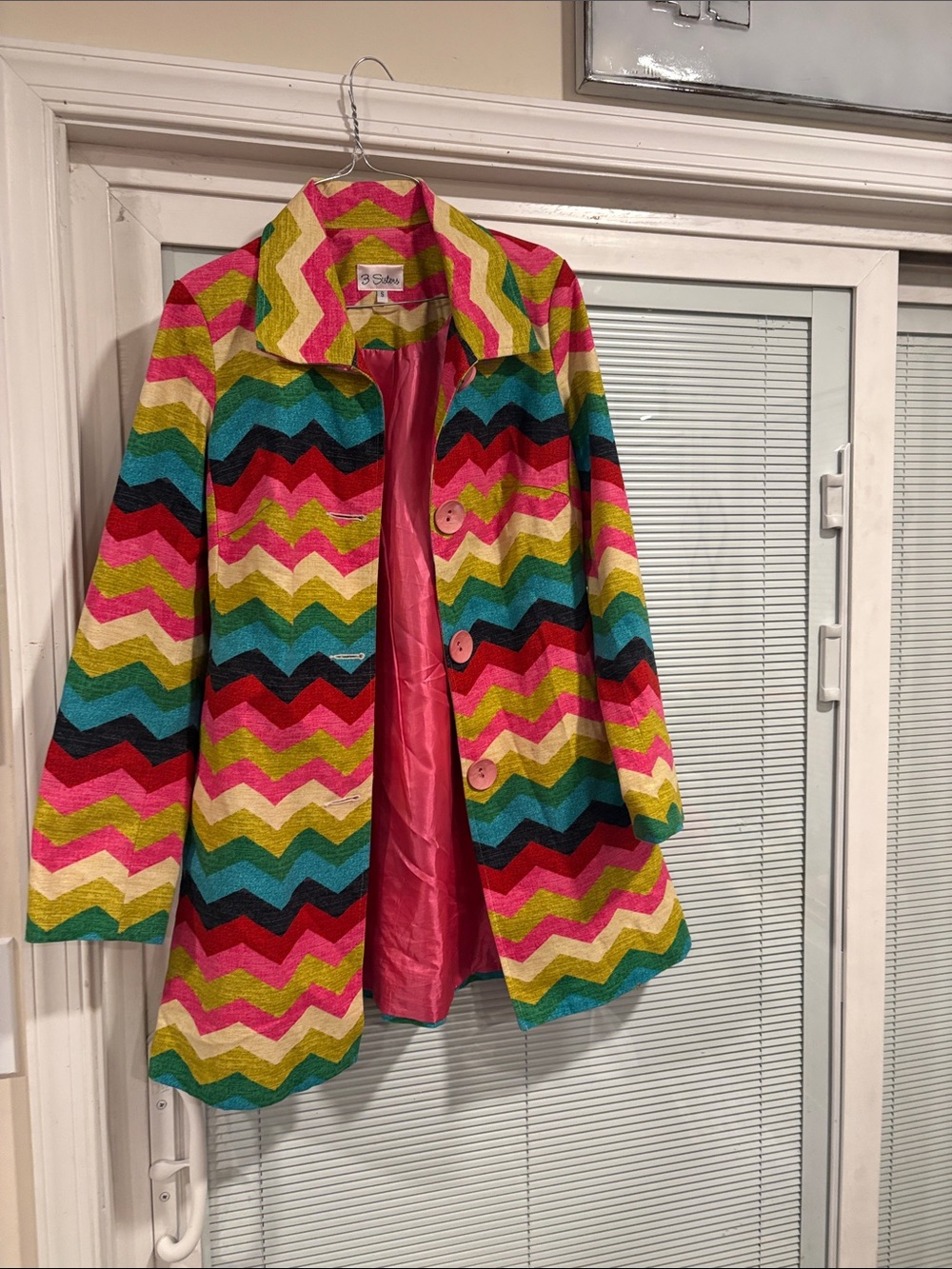 3 Sisters Multicolor Zigzag jacket with Pink Lining